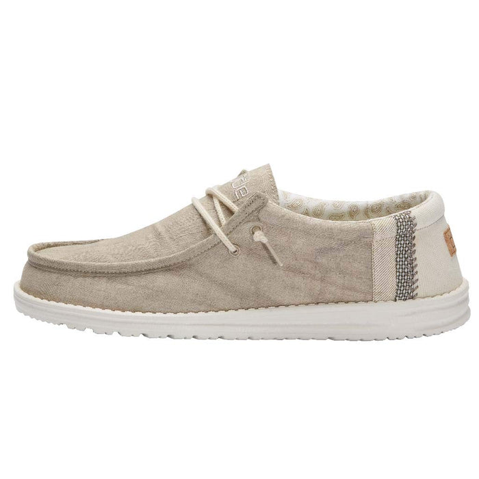 Hey Dude Men's Wally Linen Natural Khaki | Men’s Shoes | Men's Lace Up Loafers | Comfortable & Light-Weight