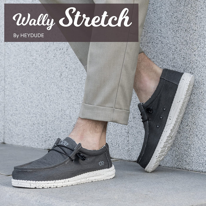 Hey Dude Men's Wally Stretch Black | Men’s Shoes | Men's Lace Up Loafers | Comfortable & Light-Weight