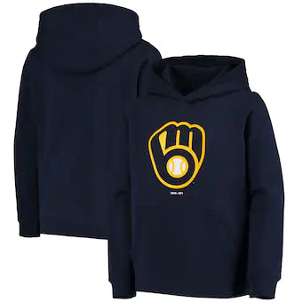 Outerstuff MLB Milwaukee Brewers Youth Primary Team Logo Pullover Hoodie - Navy