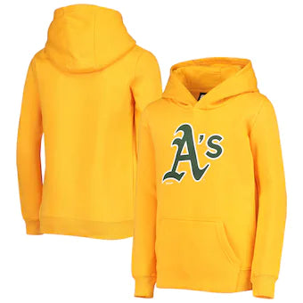 Outerstuff MLB Oakland Athletics Youth Primary Team Logo Pullover Hoodie - Yellow