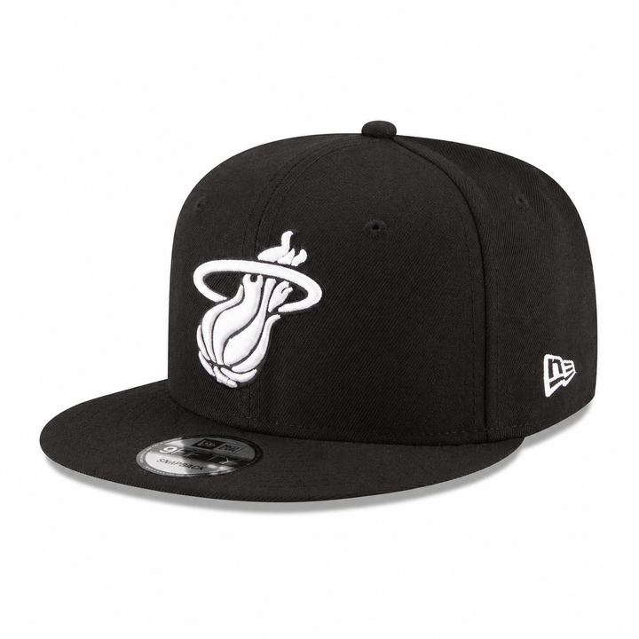 New Era Miami Heat Black &amp; White 9FIFTY Snapback Hat - Black
