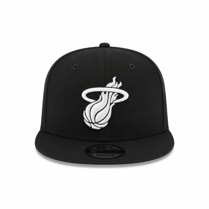 New Era Miami Heat Black &amp; White 9FIFTY Snapback Hat - Black