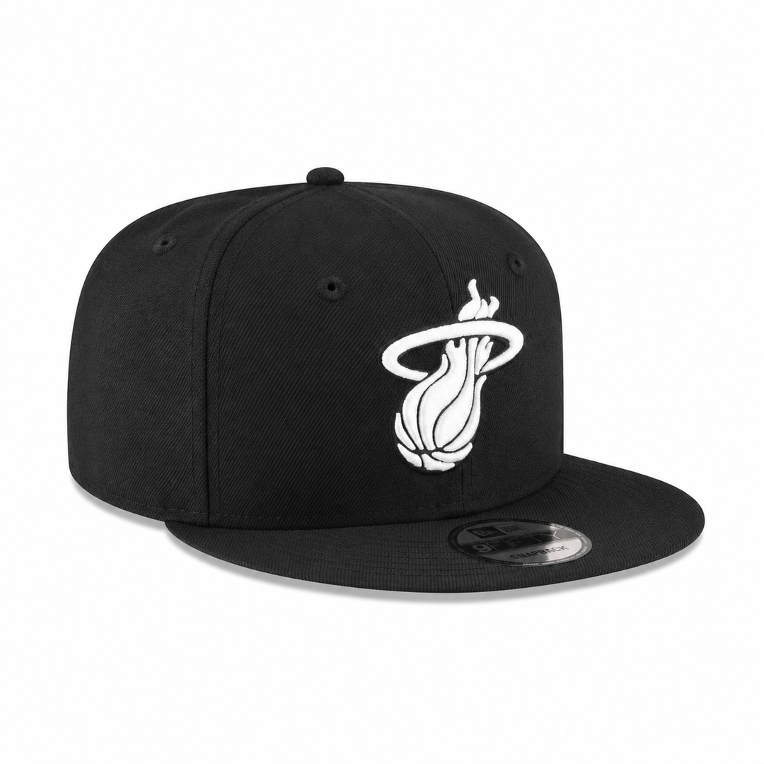 New Era Miami Heat Black &amp; White 9FIFTY Snapback Hat - Black