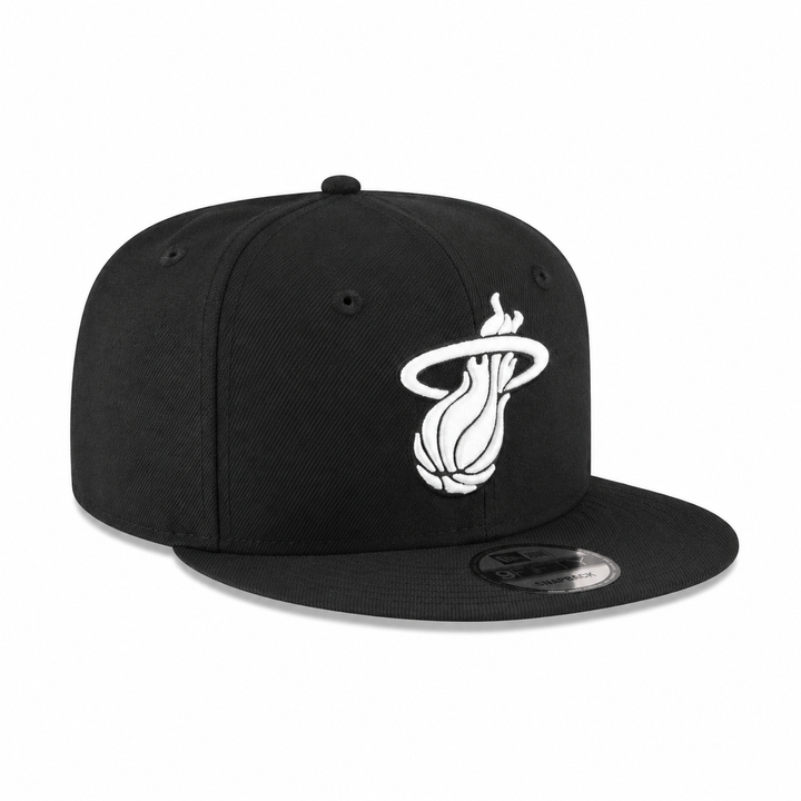 New Era Miami Heat Black &amp; White 9FIFTY Snapback Hat - Black