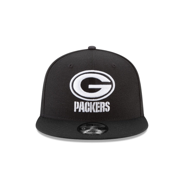 New Era Green Bay Packers Black &amp; White 9FIFTY Snapback Hat - View 3