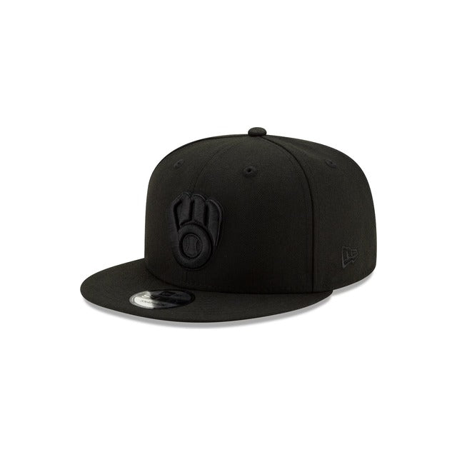 Milwaukee Brewers Black on Black 9FIFTY Snapback Hat - Black