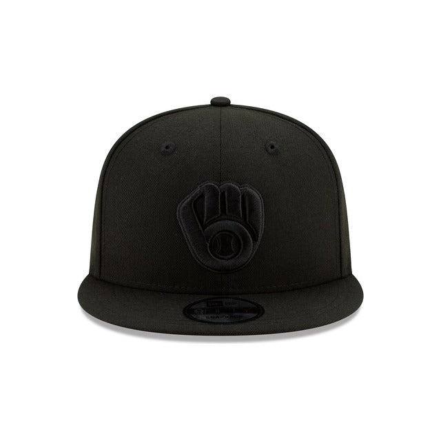 Milwaukee Brewers Black on Black 9FIFTY Snapback Hat - Black