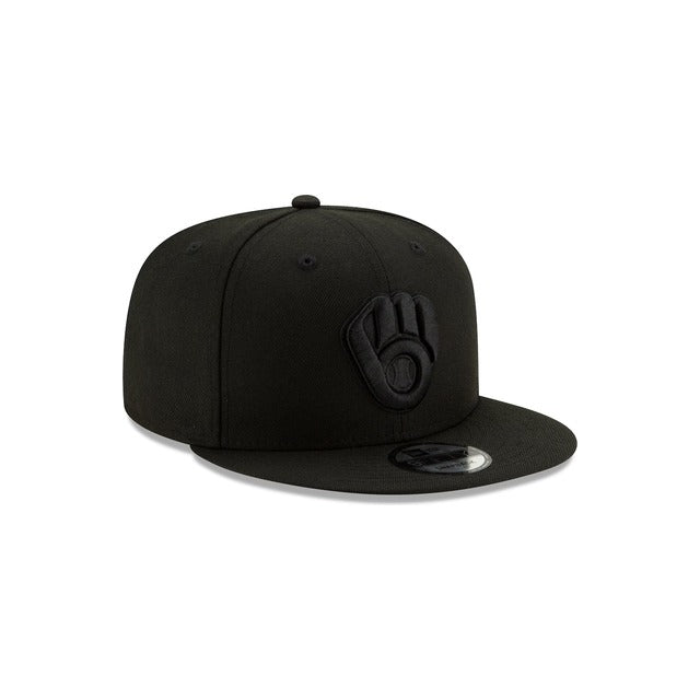 Milwaukee Brewers Black on Black 9FIFTY Snapback Hat - Black