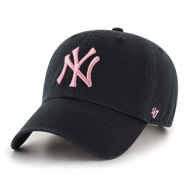 47 Brand New York Yankees Clean Up Adjustable Hat - Black/Pink Logo - Front