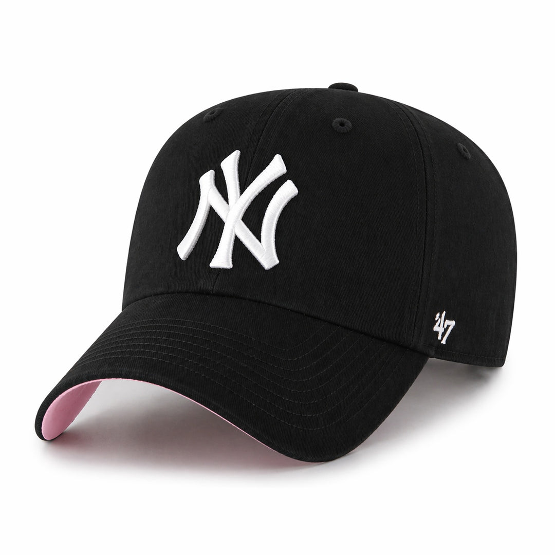 '47 Brand New York Yankees Clean Up Adjustable Hat - Black/White Pink Bottom