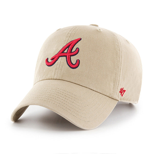 47 Brand Atlanta Braves Clean Up Adjustable Hat - Khaki - Front