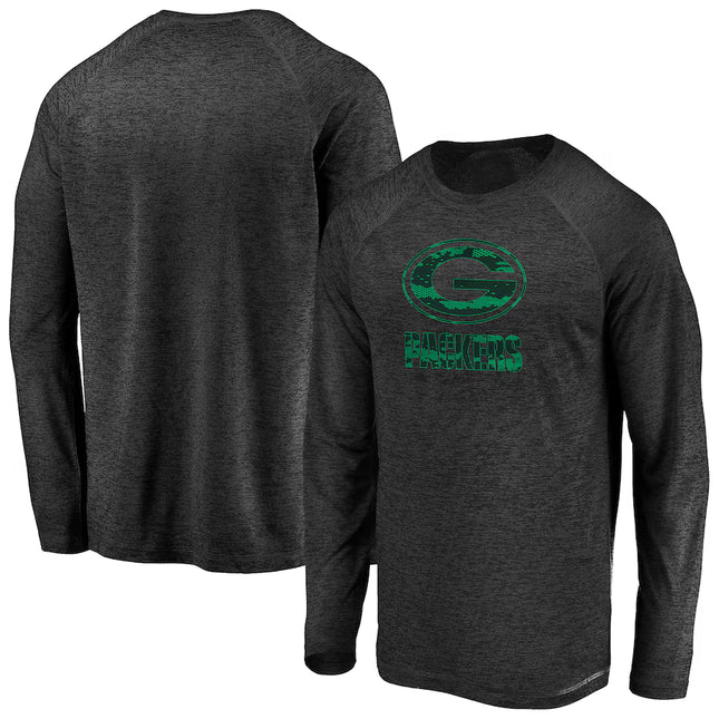 Green Bay Packers Fanatics Iconic Striated Dark Logo Raglan Long Sleeve T-Shirt - Black
