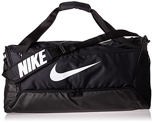 Nike Brasilia Training Medium Duffle Bag, Durable Nike Duffle Bag for Women & Men with Adjustable Strap, Black/Black/White