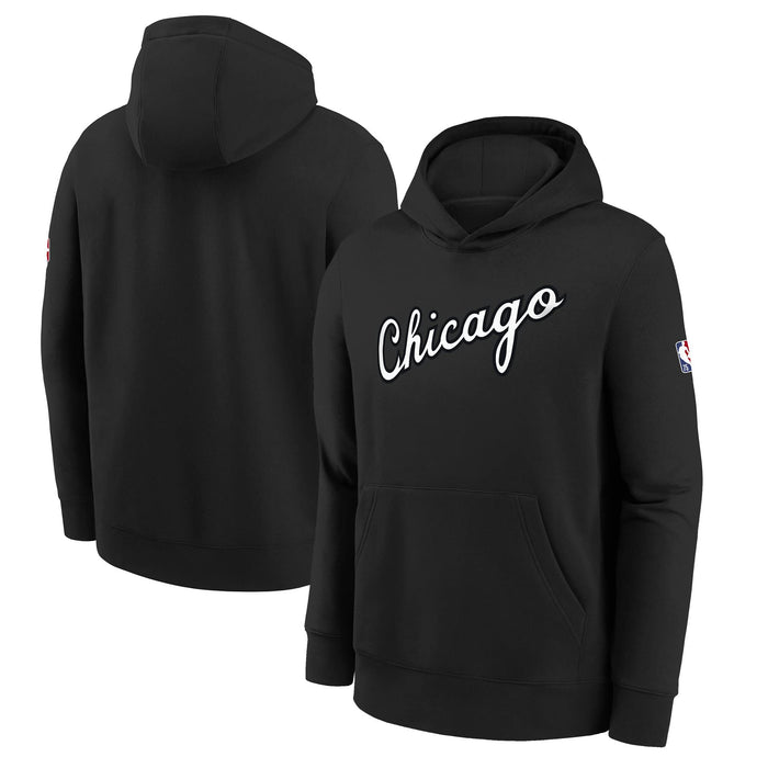 Outerstuff NBA Youth 8-20 2021-22 City Edition Essential Pullover Sweatshirt Hoodie (8, Chicago Bulls Black)