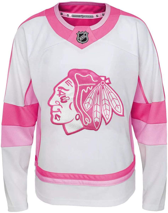 NHL Kids Youth Girls 4-16 White Pink Fashion Premier Player Jersey (Connor McDavid Edmonton Oilers, 7-8)