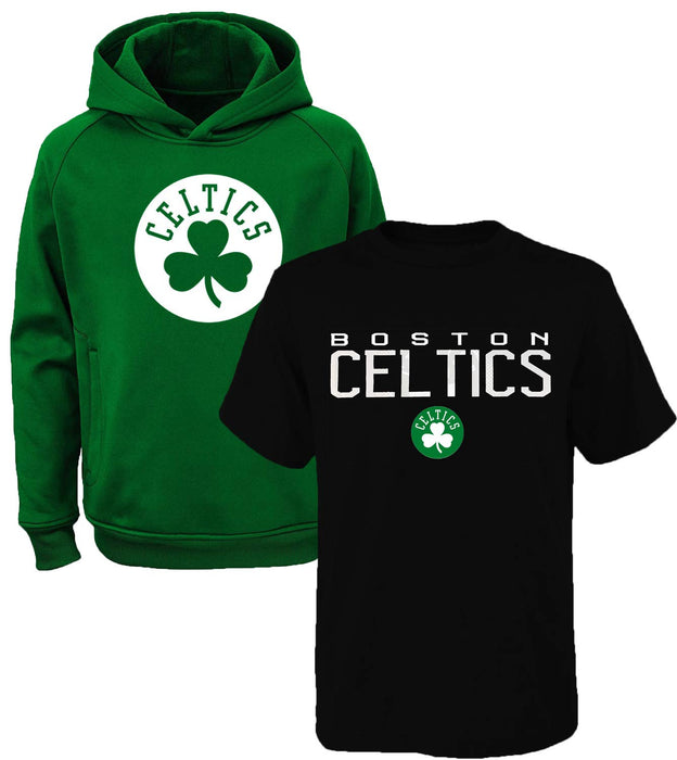 NBA Youth 8-20 Polyester Performance Primary Logo Hoodie & T-Shirt 2 Pack Combo Set (Large 14/16, Boston Celtics)