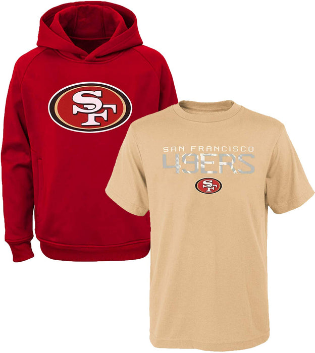 NFL Youth 8-20 Polyester Performance Primary Logo Hoodie & T-Shirt 2 Pack Set (Medium 10/12, San Francisco 49ers)