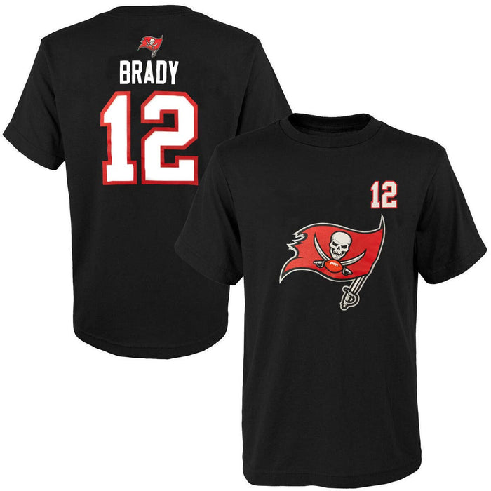Outerstuff Tom Brady Tampa Bay Buccaneers #12 Youth Player Name & Number T-Shirt Black (Youth Large 14/16)