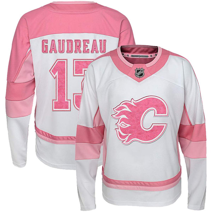 NHL Kids Youth Girls 4-16 White Pink Fashion Premier Player Jersey (Connor McDavid Edmonton Oilers, 7-8)