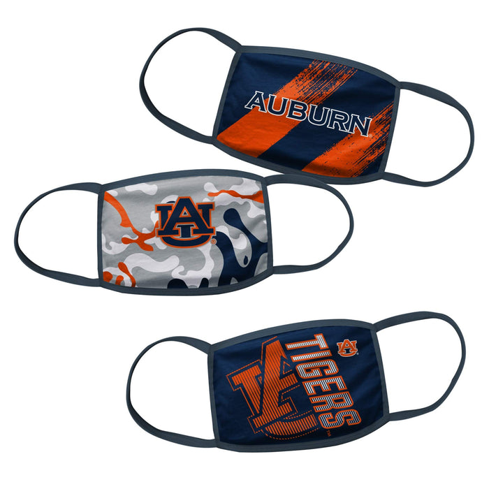 NCAA Youth 8-20 3 Pack Double Layer Cloth Face Mask (Auburn Tigers)