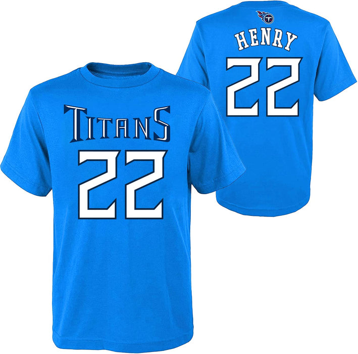 Derrick Henry Tennessee Titans #22 Light Blue Kids Youth Mainliner Name and Number T-Shirt (7)