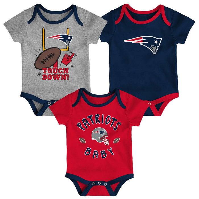 Outerstuff NFL Newborn & Infants 0-24 Months Champ 3 Pack Creeper Bodysuit Onesie Set (New England Patriots, 6-9 Months)