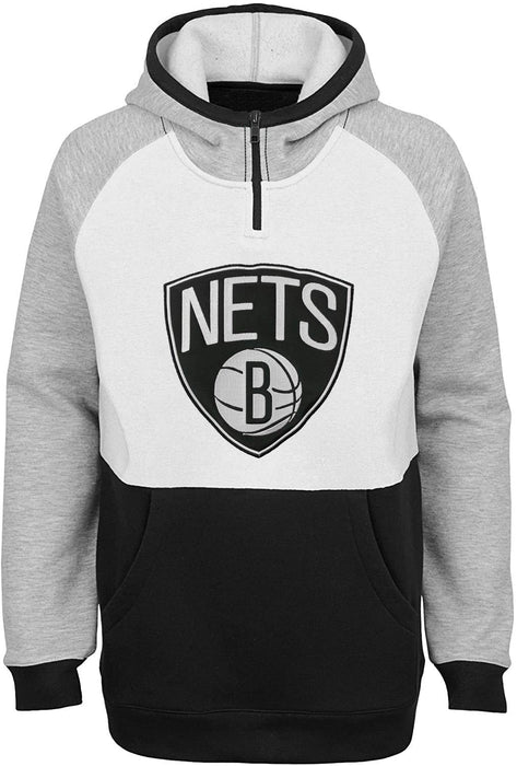 Outerstuff NBA Youth 8-20 Regulator Quarter Zip Fleece Pullover Hoodie - Brooklyn Nets White - Youth Small