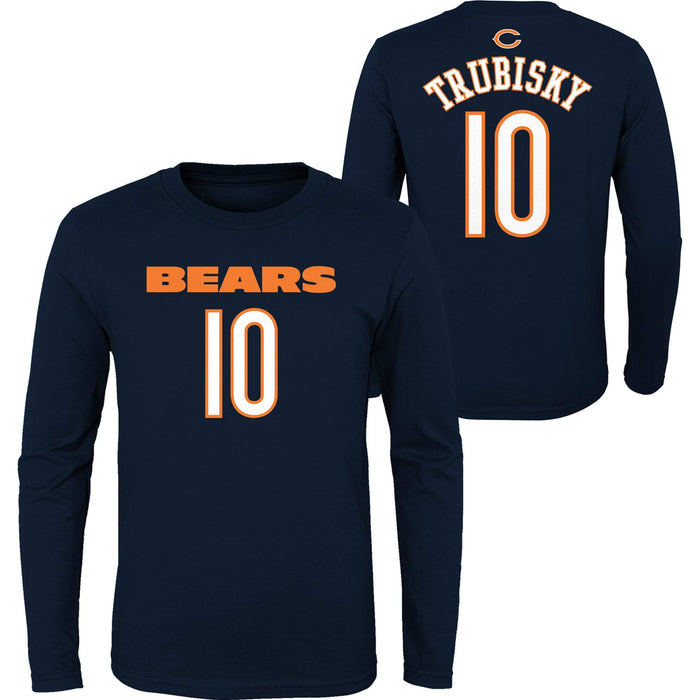 NFL Youth Team Color Mainliner Player Name and Number Long Sleeve Jersey T-Shirt (Small 8, Mitchell Trubisky Chicago Bears Navy)