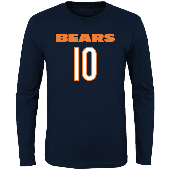 NFL Youth Team Color Mainliner Player Name and Number Long Sleeve Jersey T-Shirt (Small 8, Mitchell Trubisky Chicago Bears Navy)