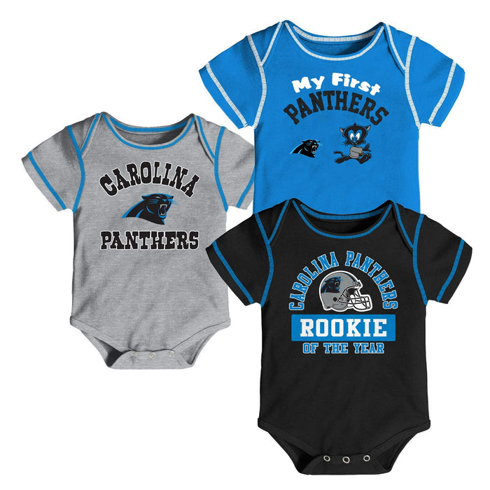 Outerstuff NFL Newborn Infants Newest Fan 3 Piece Creeper Bodysuit Set (18 Months, Carolina Panthers)