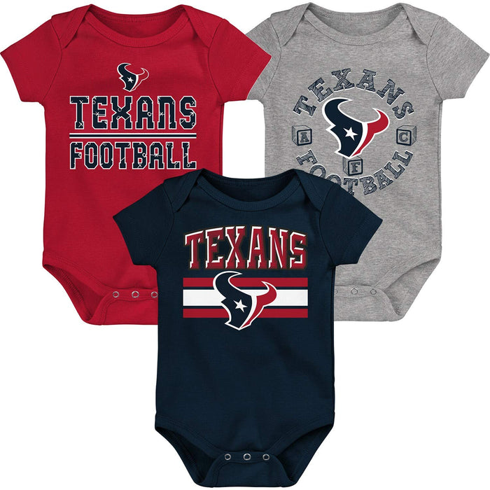 Outerstuff NFL Newborn Infants First and Ten 3 Piece Creeper Bodysuit Set (0/3 Months, Houston Texans)