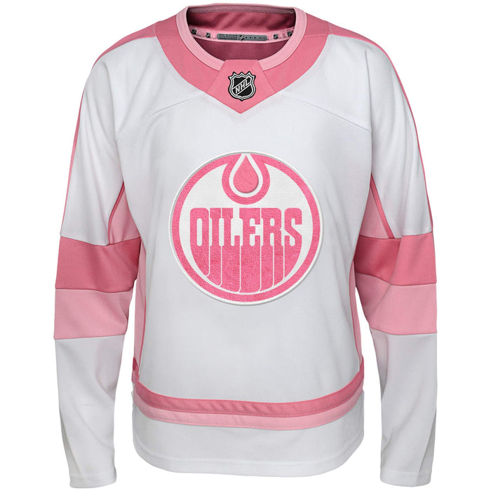 NHL Kids Youth Girls 4-16 White Pink Fashion Premier Player Jersey (Connor McDavid Edmonton Oilers, 7-8)