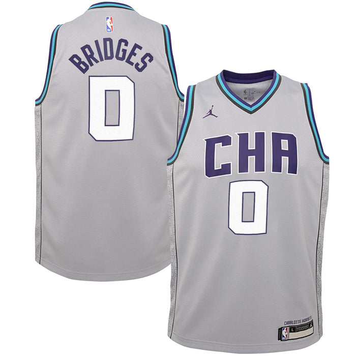 Outerstuff Miles Bridges Charlotte Hornets #0 Youth 8-20 Gray City Edition Swingman Jersey (18-20)