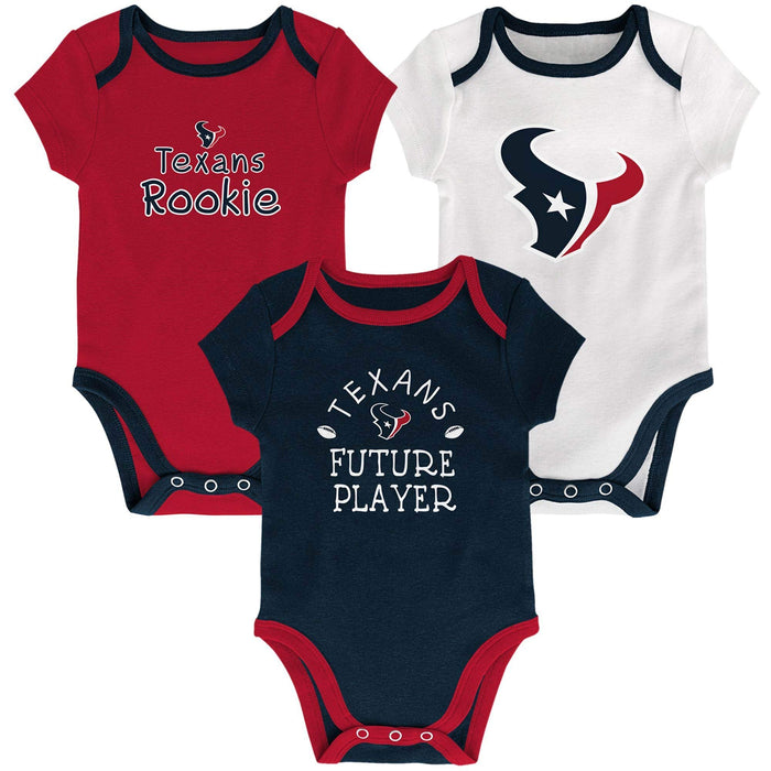 Outerstuff NFL Newborn Infants Assist 3 Piece Creeper Bodysuit Set (0/3 Months, Houston Texans)