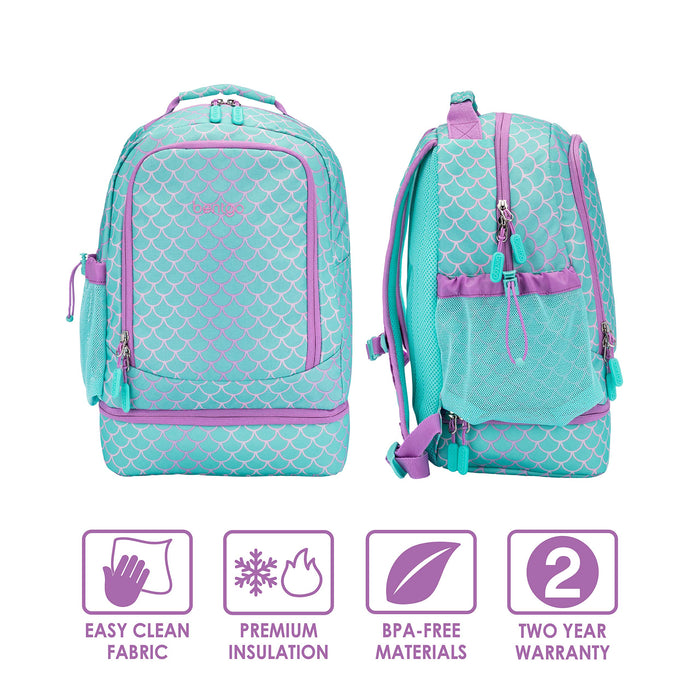 Bentgo® Kids Prints 2-in-1 Backpack & Insulated Lunch Bag - Durable, Lightweight, Colorful Prints for Girls & Boys, Water-Resistant Fabric, Padded Straps & Back, Large Compartments (Mermaid)