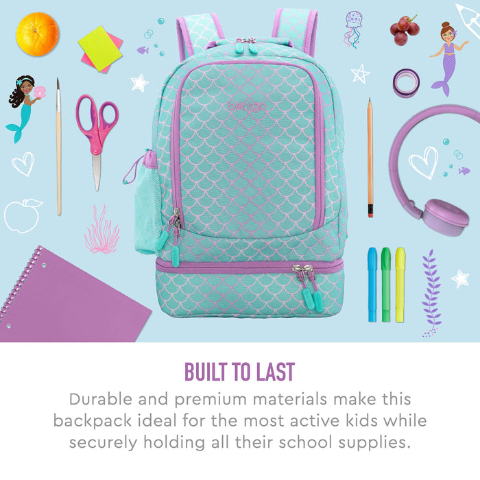 Bentgo® Kids Prints 2-in-1 Backpack & Insulated Lunch Bag - Durable, Lightweight, Colorful Prints for Girls & Boys, Water-Resistant Fabric, Padded Straps & Back, Large Compartments (Mermaid)