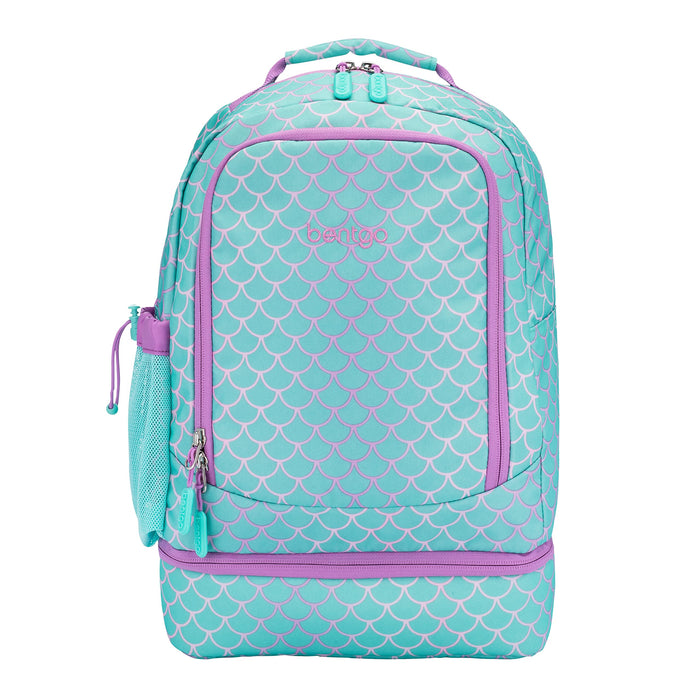 Bentgo® Kids Prints 2-in-1 Backpack & Insulated Lunch Bag - Durable, Lightweight, Colorful Prints for Girls & Boys, Water-Resistant Fabric, Padded Straps & Back, Large Compartments (Mermaid)